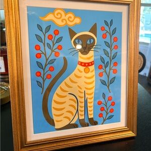 Framed Cat Art Print with Gold Frame 8x10